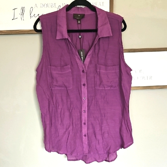 Fenn Wright Manson Wmns Purple Sleeveless Button Down Collard lBlouse Sz2X NWT - Picture 3 of 7